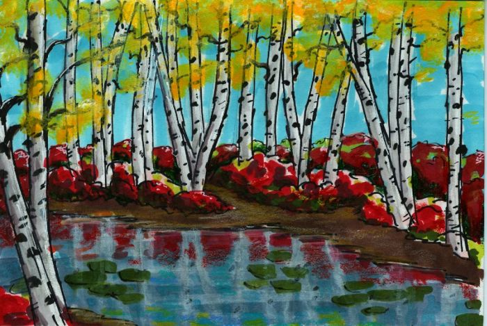 Birch and Pond by Amy Sue Stirland